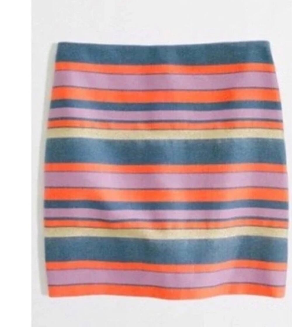 J CREW Women Shiny Stripe Mini Skirt Shimmer Blue Pink Gold Stripe Multicolor 4